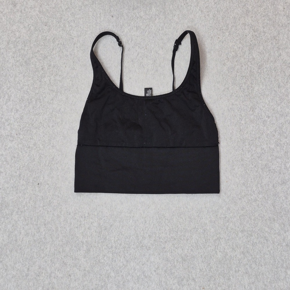PINK Women Sports Bra Small Black Longline Wireless Knit Strap Adjustable